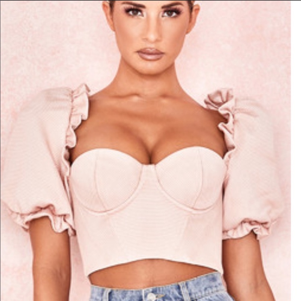 FEDERICA' BLUSH CROPPED CORSETED PUFF SLEEVE TOP